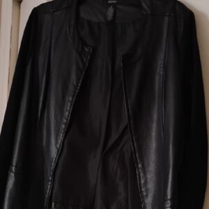 Black  Faux Leather Open Front Jacket